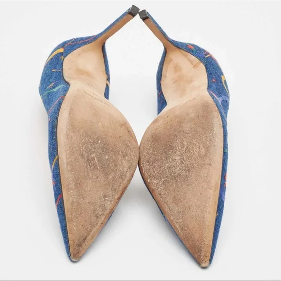 Manolo Blahnik Denim Paint-Splatter Pumps, Size 42 - Picture 5 of 9
